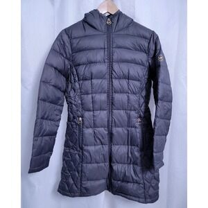 Michael Kors MK Packable Down Hooded Jacket Womens PS Gray/Gold